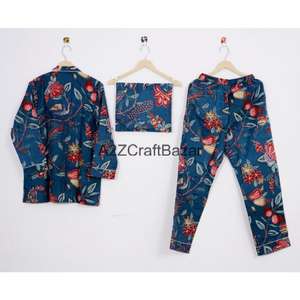 Conjunto de Pijamas de Lujo 100% Algodón Puro con Estampado Floral para Mujer - Ropa de Dormir para Invierno/Verano/Otoño con Mangas Largas y Cintura Elástica - Product Image 4