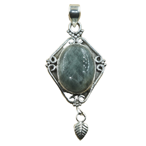 Natural Aquamarine Gemstone Pendant 925 Sterling Silver Handmade Vintage Boho <b>Leaf</b> Dangle Designer Jewelry Gift for Women Unisex - Product Image 1