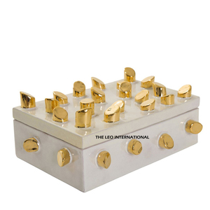 Eco-Friendly Customized Design Gold Finish Resin Gemstones Jewelry Box European Style Rectangle Shape Stainless Steel Metal - Product Image 5