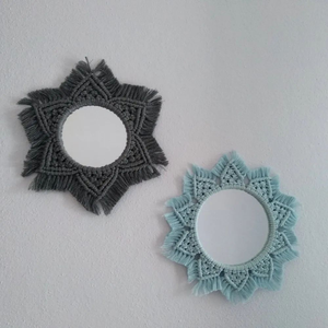 Espejo de Pared de Macramé Boho de 16 Pulgadas, Hecho a Mano, con Patrón Abstracto y Geométrico, Decoración Colgante para Dormitorio, Sala de Estar, Decoración del Hogar - Product Image 1