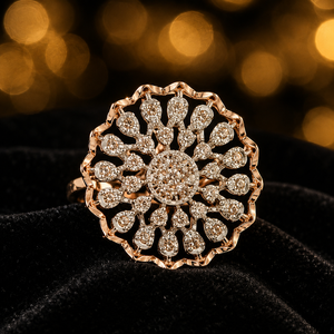 Luxury 14K Gold Women's Diamond Engagement <b>Ring</b> with Round Floral Cluster Cocktail Design for Wedding & Party Wear - Product Image 3