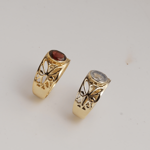 Garnet Filigree <b>Statement</b> <b>Ring</b> Gold Plated Brass Handmade Oval Red Gemstone <b>Ring</b> Elegant Designer <b>Ring</b> For Women - Product Image 3