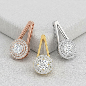 Pendentif double halo en diamant de laboratoire argenté avec placage or, breloque en diamant taillé certifié IGI pour cadeau de mariage, bijoux de luxe - Product Image 1