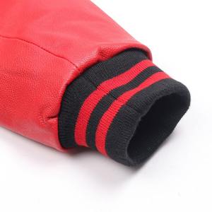 Chaqueta Universitaria Unisex de Moda, Cuerpo de Lana de Alta Calidad con Mangas de Cuero Rojo, OEM/ODM Disponible - Product Image 4