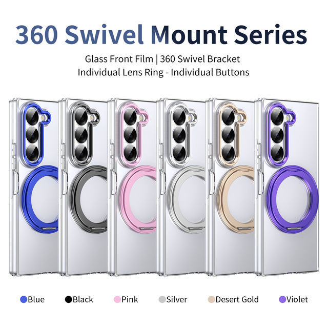 High Quality Magnetic Rotating Stand Clear Case for Samsung Z Fold 7/ 6/5/4/3Wireless Charging Shockproof Hard Cover