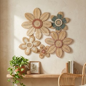 Premium Handmade Rattan <b>Flower</b> <b>Wall</b> Hanging Woven <b>Wall</b> <b>Decor</b> for Nursery & Home <b>Decor</b> Multi Piece Floral <b>Wall</b> Art - Product Image 4