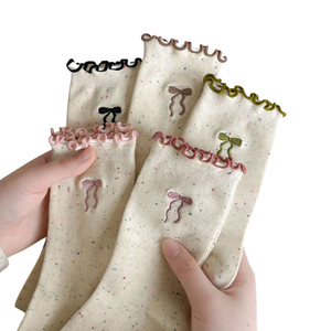 Antibacterial <b>Socks</b> for Women Mid Calf <b>Socks</b> with Ruffled Edges Autumn Ins Trend Versatile Cute Lace Bow Student <b>Long</b> <b>Socks</b> - Product Image 1