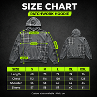 Hoodie Pria Berkualitas Tinggi Custom Washed dengan Patch Kotak-kotak Dekonstruksi, Bahan Fleece Tebal, Streetwear, Label Pribadi Pabrik