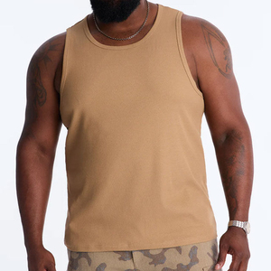 Men's Solid Color Knitted Tank Top O-Neck Casual Style Tan Sleeveless Top - Product Image 2