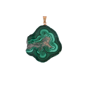 Pendentif en laiton avec stalactite de malachite naturelle, 18g, plaqué or/argent/or rose/ruthénium noir, bijou unisexe tendance en pierre - Product Image 1