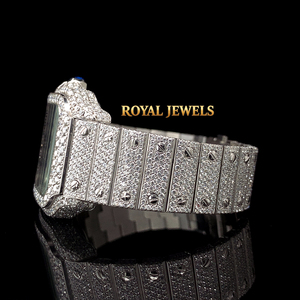 Reloj de Pulsera Cuadrado de Acero Inoxidable con Incrustaciones de Diamantes de Imitación Moissanite, Estilo Lujoso Unisex - Product Image 4