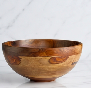 Bol à salade en bois d'acacia fait main, bol de service rond moderne pour la cuisine, le service et la salle à manger - Product Image 2