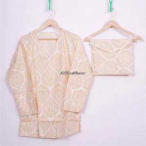 ชุดนอนผ้าฝ้ายพิมพ์ลายคอวีสำหรับผู้หญิง เสื้อแขนยาว กางเกงขายาว ใส่สบาย ระบายอากาศได้ดี เหมาะสำหรับใส่ที่บ้าน - Product Image 2