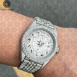 Charm Jewells Luxury Men's <b>Diamond</b> Encrusted Stainless Steel Analog Quartz <b>Watch</b> 40mm Round Case Folding Clasp - Product Image 4