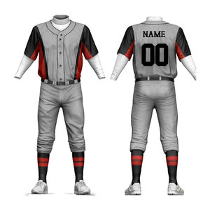 Custom Printed Baseball Uniform Unisex Gray <b>Red</b> Black Team Name Number 00 Short Sleeve Moisture Wicking Polyester High Quality - Product Image 2