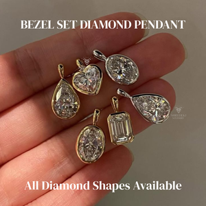 Pendentif personnalisé en diamant de laboratoire, serti clos, formes ronde, ovale, émeraude, cœur, poire, en or massif 14K 18K, vente en gros Inde - Product Image 3