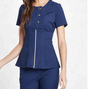 Ensemble de Blouse et Pantalon Médical Élégant à Fermeture Éclair – Tenue d'Hôpital en Mélange de Coton pour Infirmières (Vente en Gros) - Product Image 1