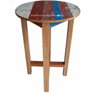 Table ronde en bois de bateau récupéré, couleur naturelle, style rustique, mobilier de pub durable pour bar à domicile, restaurant, café - Product Image 2