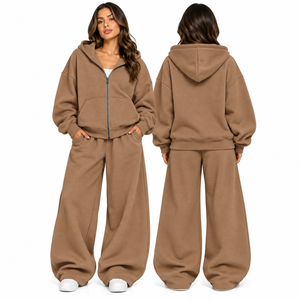 Nouvel ensemble de survêtement tendance à capuche zippé, survêtement 2 pièces oversize, sweat à capuche zippé, pantalon large, coupe ample, ensemble streetwear - Product Image 4
