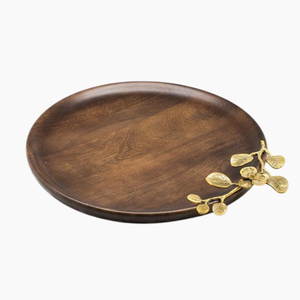 Premium Quality Mango Wood Serving <b>Tray</b> With Classic Design Gold Handle For Food <b>Snacks</b> Serving <b>Tray</b> On Wholesale Supplies - Product Image 3