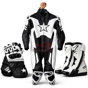 Nouvelle arrivée Combinaison de moto une pièce sur mesure Combinaison de course de moto rouge et noire en cuir premium pour les pilotes - Product Image 5