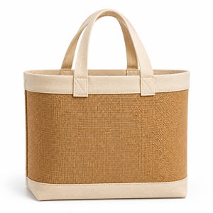 Sac fourre-tout en jute naturel réutilisable personnalisable avec poignées en corde et fermeture éclair, taille moyenne, pour les courses, le rangement domestique, les voyages, vente en gros - Product Image 3