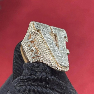 <b>Men</b> Fully Iced Out Initial Letter Champion <b>Ring</b> Hand Set Moissanite Diamond Hip Hop <b>Ring</b> 925 Sterling Silver Bustdown Pinky <b>Ring</b> - Product Image 2