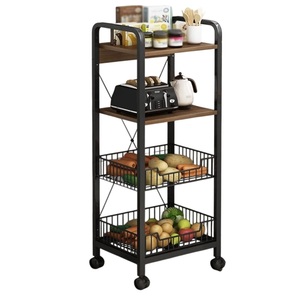 Carrito de almacenamiento con ruedas de malla metálica, organizador de cocina, estante para el hogar, carrito de alambre de acero negro para verduras. - Product Image 3