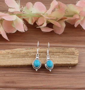 Natural Turquoise Drop <b>Earrings</b> 925 Sterling <b>Silver</b> Women Genuine Blue Gemstone Jewelry Party Wholesale December - Product Image 5