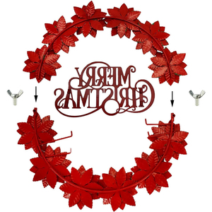 Festive Metal Merry Christmas Wreath Featuring Red Poinsettia Flowers and Green Leaves, Vibrant Holiday <b>Front</b> <b>Door</b> <b>Decoration</b> - Product Image 4