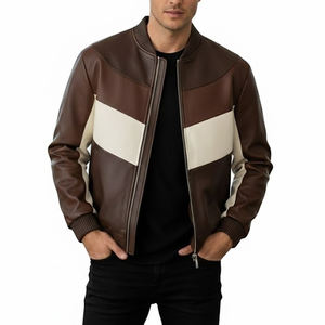 Veste en cuir de vache véritable simple pour homme, modèle printemps-hiver, personnalisable, col montant, en cuir véritable, pour homme, automne, courte, décontractée - Product Image 1