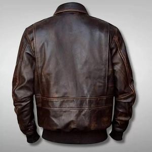 Veste bomber en cuir de vache véritable pour homme, marron vintage, hiver, fabricant et fournisseur OEM ODM en gros - Product Image 2