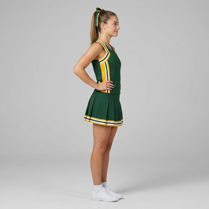 Uniforme de Animadoras Deportivas OEM con Bloques de Color Verde y Amarillo para Mujer - Product Image 2
