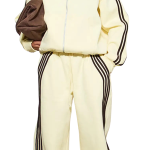 Women Winter Contrast Panel <b>Zip</b> Hoodie Tracksuit Set Relaxed Jacket Wide Leg <b>Trousers</b> <b>Side</b> Stripe Casual Eco-Friendly Two Piece - Product Image 5