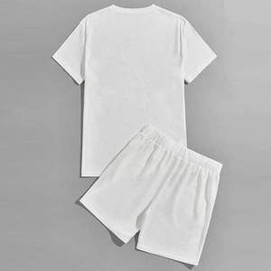 Men's Summer Color Blocking Crew Neck T-Shirt And <b>Shorts</b> Set Quick Dry Knitted Sporty Outfit - Product Image 4