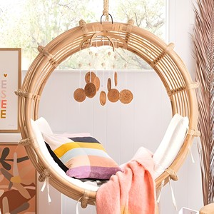 Circular rattan <b>hanging</b> chair with stand stylish moon shaped swings wholesale price swing chairs - Product Image 1