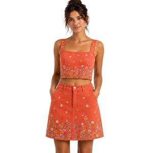 Conjunto de Top Corto y Falda Bordados para Mujer, Color Naranja Coral, Diseño Floral, Traje de Dos Piezas para Verano, Logotipo Personalizado, Ropa al Por Mayor - Product Image 1