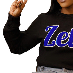 Sudadera Negra de Chenilla Zeta Phi Beta para Mujer, Sudadera Casual con Letras Griegas Bordadas de la Hermandad Zeta - Product Image 6