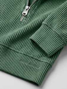 เสื้อฮู้ดผู้ชายสีเขียว ผ้าถักลายริบ ซิปครึ่งตัว ผ้าฟลีซ หนานุ่ม สวมใส่สบาย ผลิตจากโพลีเอสเตอร์/คอตตอน ทรงปกติ แขนยาว เหมาะสำหรับฤดูหนาว - Product Image 5
