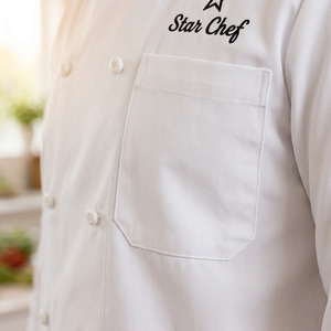 Custom Embossed Logo Chef Uniform Long Sleeve Mandarin Collar Breathable Soft TR Spandex Unisex Restaurant Bar Use <b>Kitchen</b> - Product Image 5