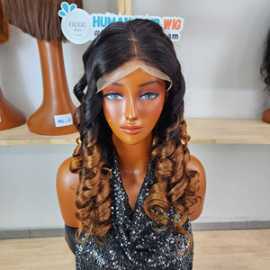 Wholesale Virgin Vietnamese Human Hair Bouncy Curly 5x5 Transparent Lace Glueless <b>Wigs</b> in Ombre Color 200 density - Product Image 2