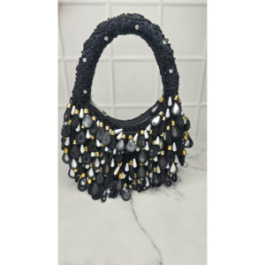 Bolso de Mano Ecológico con Cuentas Florales en Forma de Media Luna, con Correa de Cadena y Diseño Artesanal Indio, Modelo HE-2553 para Fiestas - Product Image 1