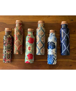 Botella de agua de cobre con estampado de esmalte, 2 vasos y botella de agua con estampado de esmalte de flor amarilla, botella para bebidas. - Product Image 6