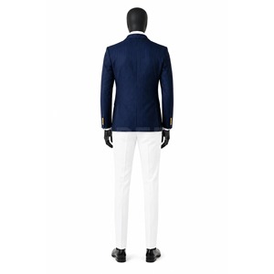 Blazer à double boutonnage rayé bleu marine fait main pour homme |   Veste de costume à boutons dorés |   Manteau de cérémonie pour mariage, affaires ou bal de promo - Product Image 2