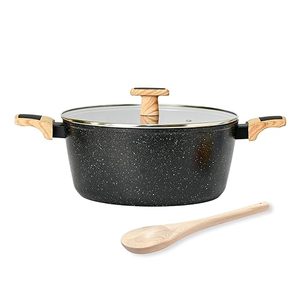 Modern Round Non-Stick Casserole <b>Pot</b> With Glass <b>Lid</b> Wood Handles Enamel Coating For Gas And Induction Cooker - Product Image 1