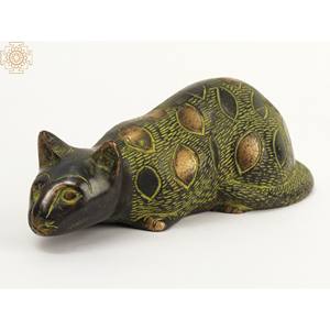 7-Inch Handmade Brass <b>Cat</b> Statue in Hunting Pose for Home Decor and <b>Gifting</b> Sculpture Made In India - Product Image 3
