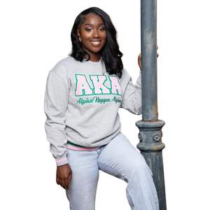 Sweat-shirt universitaire gris AKA, col rond unisexe, lettres grecques, coton premium, décontracté, élégant, confortable - Product Image 2