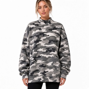 Oversize <b>Women</b> Mock Neck Sweatshirt <b>Blue</b> Camouflage Print Drop Shoulder Long Sleeve <b>Fleece</b> Pullover Top - Product Image 3
