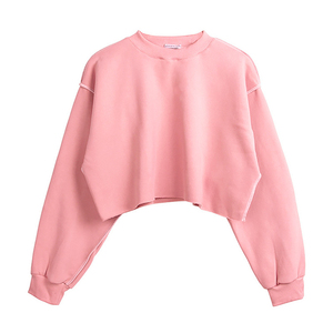 เสื้อสเวตเชิ้ตผ้าฟลีซคอกลมแบบครอป แขนเสื้อแบบดรอปโชว์เดอร์ สีดำสำหรับผู้หญิง สไตล์ลำลอง สั้น ใส่สบาย ขายส่งสำหรับร้านค้าในสหรัฐอเมริกา สหราชอาณาจักร ยุโรป - Product Image 5