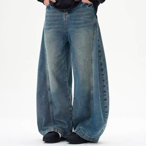 Pantalon cargo décontracté taille haute à jambe large, respirant et à séchage rapide, en jean denim foncé 100% coton délavé à l'acide, léger, pour femme, style streetwear - Product Image 5